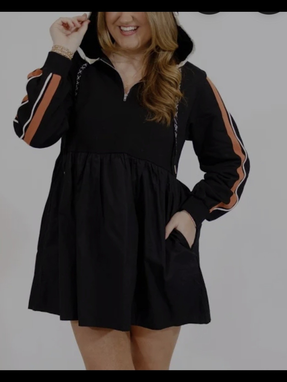 JODIFL Black Hooded Dress with Orange And Cream Detail-NEW